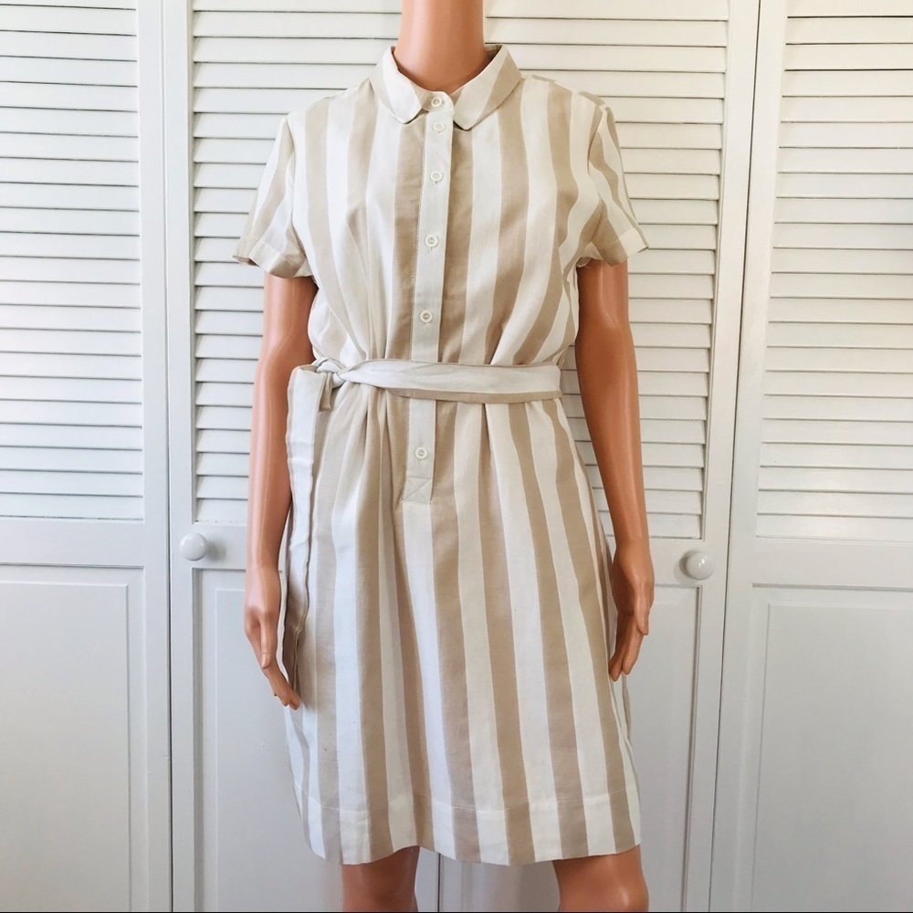 A LOVES A Tan Ivory Striped Shirt Dress Size Large